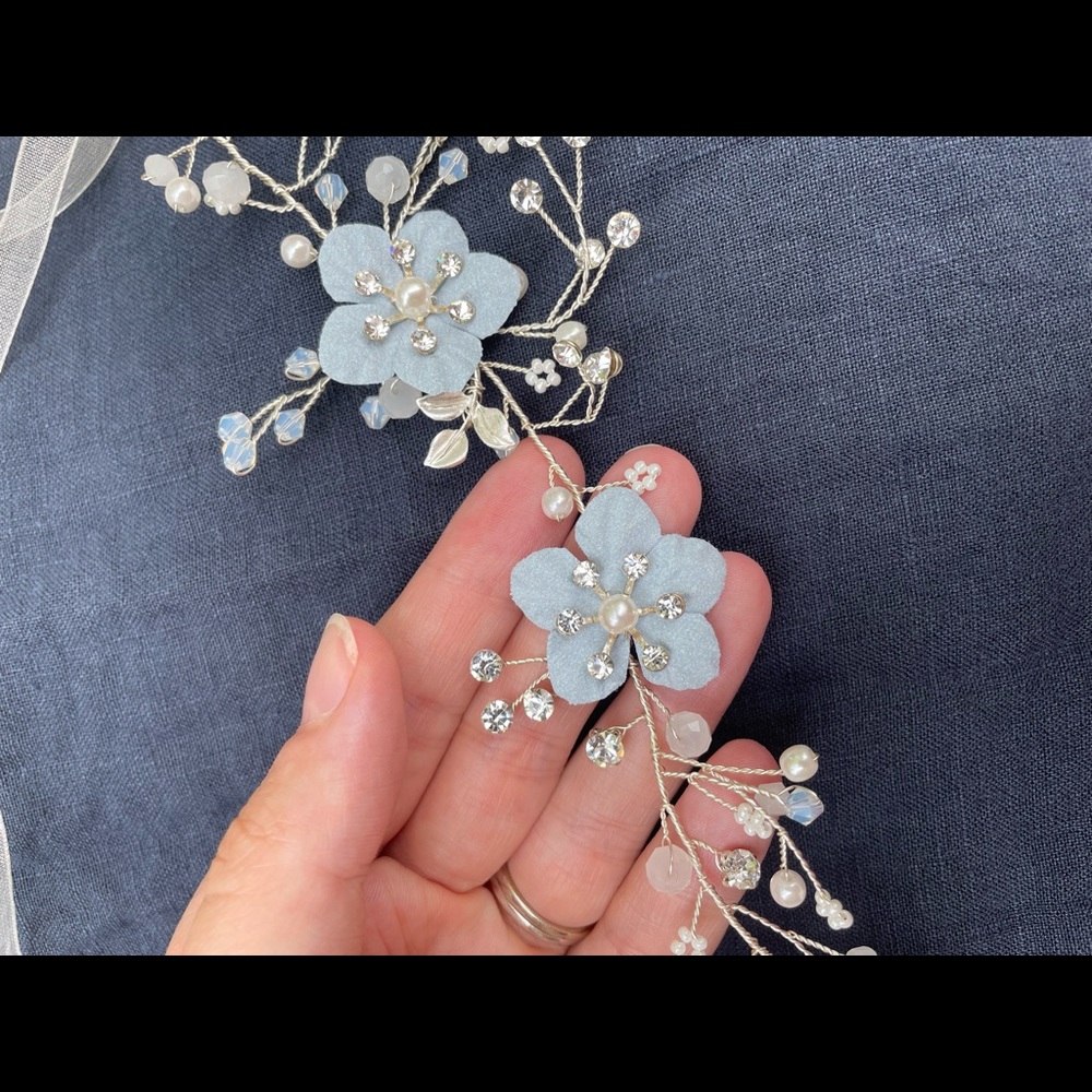 Floral handwired organza sash with crystals